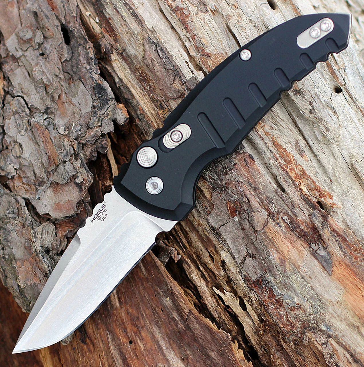 Outlet 🌟 Hogue 24110 A01-Microswitch, 2.75" Drop Point Plain Blade, Black Aluminum Handle ✨ 1 Outlet 🌟 Hogue 24110 A01-Microswitch, 2.75" Drop Point Plain Blade, Black Aluminum Handle ✨