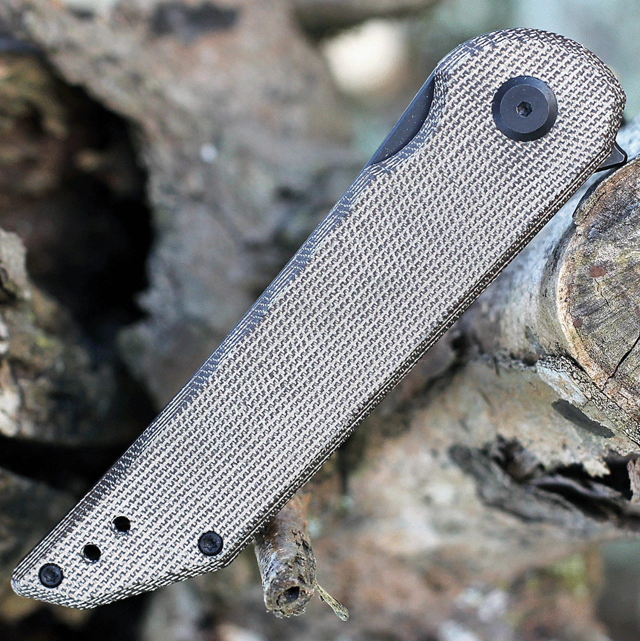 Discount 👍 Jake Hoback Knives Jake Hoback Radford HOB019MGD, 3.25"CPM-20CV Stonewashed Plain Blade, Natural Canvas Micarta Handles 👍 4 Discount 👍 Jake Hoback Knives Jake Hoback Radford HOB019MGD, 3.25"CPM-20CV Stonewashed Plain Blade, Natural Canvas Micarta Handles 👍 - Image 4
