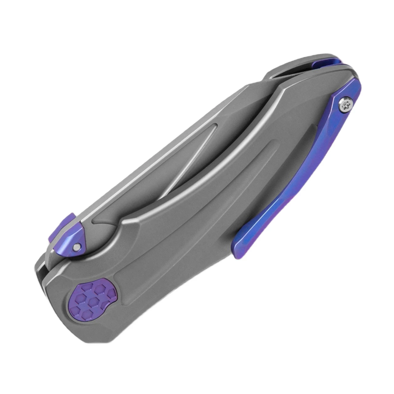 Budget ⌛ Jake Hoback Knives Jake Hoback Sumo Button Lock - Gray/Purple Ti (3.25" Satin CPM-20CV) 🔥 2 Budget ⌛ Jake Hoback Knives Jake Hoback Sumo Button Lock - Gray/Purple Ti (3.25" Satin CPM-20CV) 🔥 - Image 2