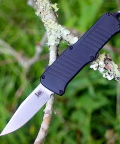 Flash Sale 👍 HK Knives HK Mini Incursion OTF Automatic, 2.95" Tumbled Clip Point Blade, Matte Black Aluminum Frame-54050 ✔️