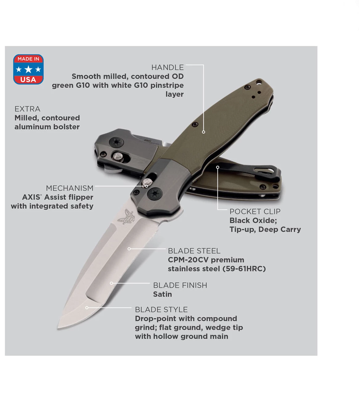 Cheapest ๐งจ Benchmade Knives Benchmade 496 Vector Assist Flipper, 3.6" CPM-20CV Satin Blade, Contoured OD Green G10 Handle ๐ 5 Cheapest ๐งจ Benchmade Knives Benchmade 496 Vector Assist Flipper, 3.6" CPM-20CV Satin Blade, Contoured OD Green G10 Handle ๐ - Image 5