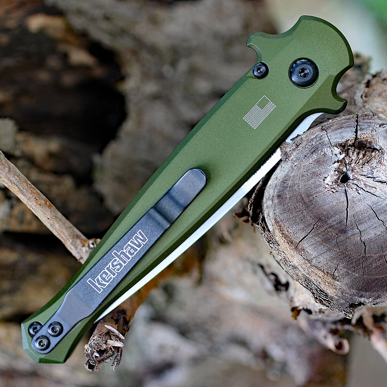 Cheapest ✔️ Kershaw Knives Kershaw 7150OLSW Launch 8, 3.5" CPM 154 Plain Blade, Olive Green Aluminum/Carbon Fiber Insert Handle 🌟 3 Cheapest ✔️ Kershaw Knives Kershaw 7150OLSW Launch 8, 3.5" CPM 154 Plain Blade, Olive Green Aluminum/Carbon Fiber Insert Handle 🌟 - Image 3