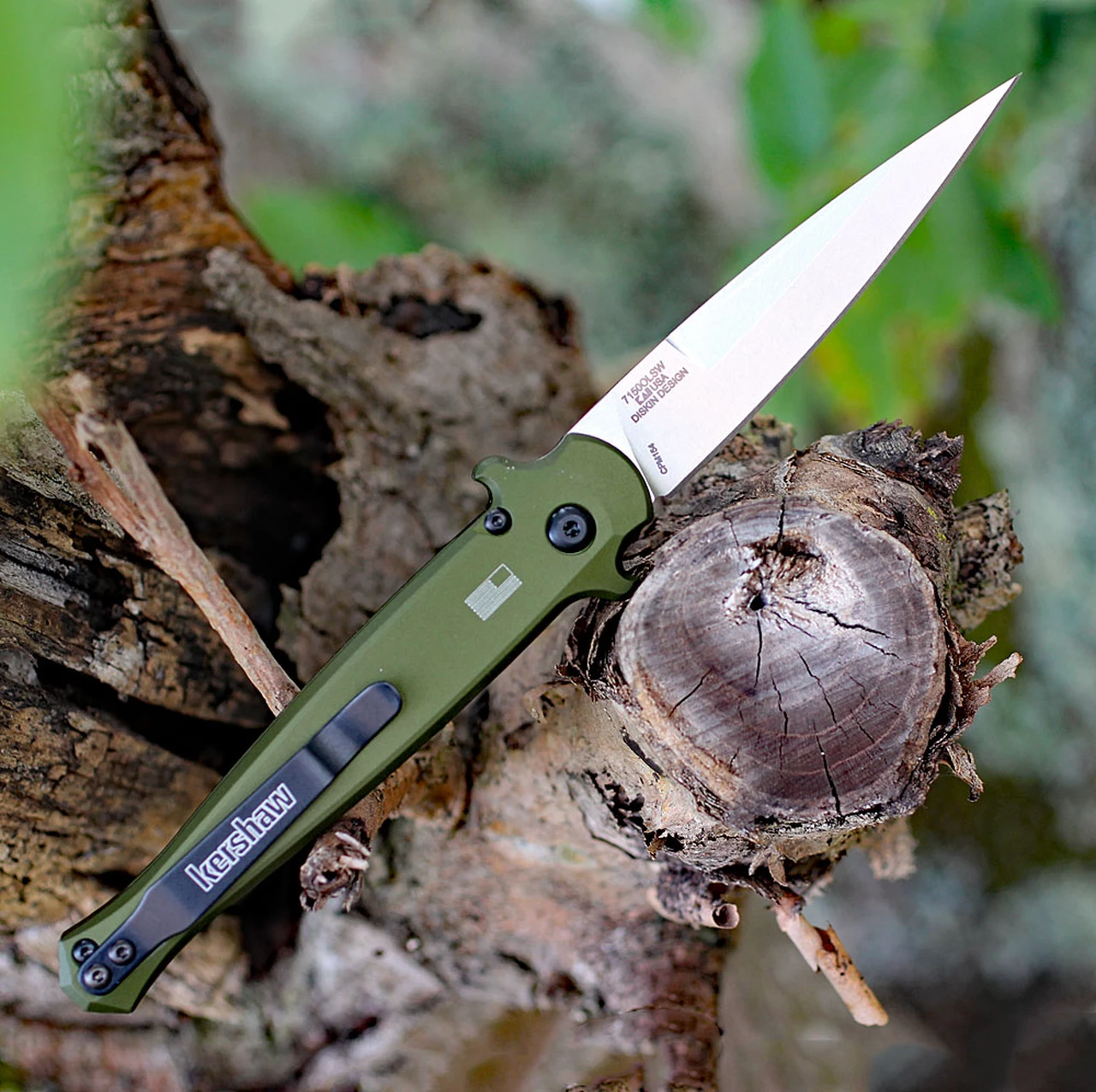 Cheapest ✔️ Kershaw Knives Kershaw 7150OLSW Launch 8, 3.5" CPM 154 Plain Blade, Olive Green Aluminum/Carbon Fiber Insert Handle 🌟 2 Cheapest ✔️ Kershaw Knives Kershaw 7150OLSW Launch 8, 3.5" CPM 154 Plain Blade, Olive Green Aluminum/Carbon Fiber Insert Handle 🌟 - Image 2