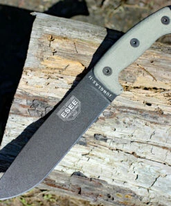 Deals 😍 ESEE Knives ESEE Junglas II, 8.38" 1095 Carbon Steel Black Plain Blade, Green Canvas Micarta Handle 🔥