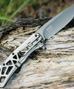 Cheapest 🛒 CRKT K330GGP Gusset, 3.5" 8Cr13MoV Plain Blade, Stainless Handles 🔥 -Automatic Knives shop k330ggp 83573.1566585936