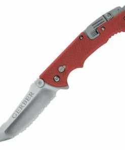 Outlet 🔥 Gerber Hinderer Rescue, Red Nylon Handle, Serrated 🔥