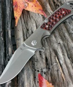 Outlet 🛒 Kizer Cutlery Kizer Knives Ki4452 IFT-L Flipper 3.55 in. Drop Point S35VN Blade, Titanium Handles with Red/Black G10 Inlay Frame Lock Folder ⭐
