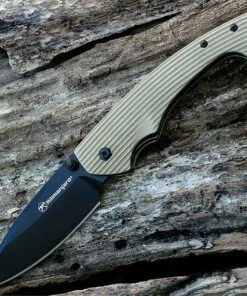 Discount 👏 Kilimanjaro, 910015, Firma folder, 3.2 in. Curved Drop Point Black Satin Blade, Tan Handle 🛒