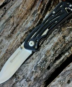 Wholesale ✨ Kilimanjaro, 910023, Caula folder, 3.4 in. Drop Point Satin Blade, Black Handle 🌟