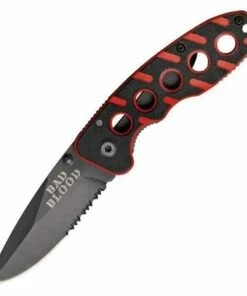 Flash Sale 👏 Bad Blood 0110 Framelock, 2.5" 440 SS Combo Blade, Black/Red G-10 Handle ⭐
