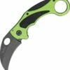 Coupon 👏 Benchmark Venom Karambit. 2 1/2" black finish stainless curved blade with thumb hole. Neon green aluminum handles. ⭐