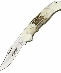 Coupon 😀 Boker Optima Lockback, 440-C Stainless Interchangeable Blade, Staghorn Handle 🔔