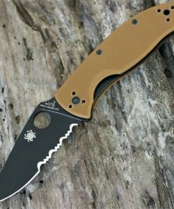 Coupon ⭐ Spyderco Knives Spyderco Tenacious - Brown G-10 (3.4" Blk Partially Serrated) C122GPBBN 🔔