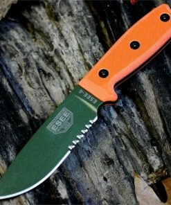 Coupon 🤩 ESEE Knives, 4S-KO-OD, OD Green Blade, Partially Serrated Edge, Orange G-10 Handles, Knife Only, No Sheathing ⌛