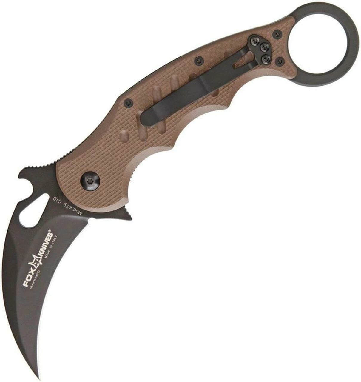 Buy 👏 Fox Knives USA FOX Knives Folding Karambit 479E, 3.2 in. N690Co Black blade, Dark Earth G10 Handles ❤️ 1 Buy 👏 Fox Knives USA FOX Knives Folding Karambit 479E, 3.2 in. N690Co Black blade, Dark Earth G10 Handles ❤️