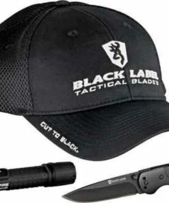 Flash Sale 🎁 Browning Knives Browning BR136BL Cut to Black Combo, Knife, Flashlight, Hat ⭐