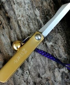 Coupon 😀 Nagao Higonokami Japanese Friction Folder with Bell, 1.5" SK Satin Blade, Brass Handle 🧨