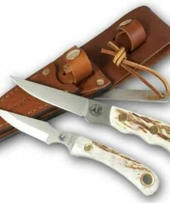 Best deal 🔔 Knives of Alaska Jaeger & Cub Combo Set, Stag Handles, w/ Leather Sheath ✔️