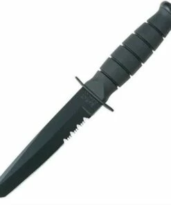 Budget ❤️ KA-BAR Short Ka-Bar Black Tanto Knife, Serrated, Leather Sheath ✔️