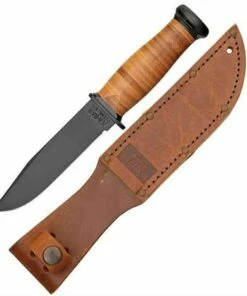 Wholesale ❤️ KA-BAR Mark I Fighting / Utility Knife Black Plain Blade, Brown Leather Sheath 👏