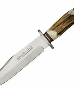 Outlet ✔️ Linder Original Bowie, 7 3/4" 440 Stainless Bowie Blade w/ Brown Leather Sheath ✨