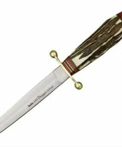 Flash Sale 👏 Linder Dagger, 5" 440 Stainless Dagger Blade, Brown Leather Sheath w/ Silver Finish Metal Trim 🧨