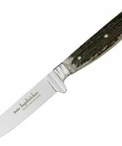 Buy 🧨 Linder Jagdnicker Classic Hunter,4 1/4" Stainless Blad, Black Leather Covered Scabbard w/ Silver Finish Metal Trim ✨