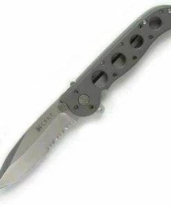 Budget ✨ CRKT M21-12 Spear Point, 3" AUS8 Combo Blade, Grey Anodized Aluminum Handle 🛒