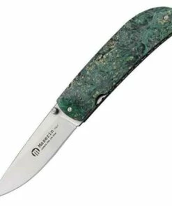 Wholesale 😍 Maserin Atti Linerlock, Green Burl Wood Handles, w/ Black Leather Slip Pouch 🔔