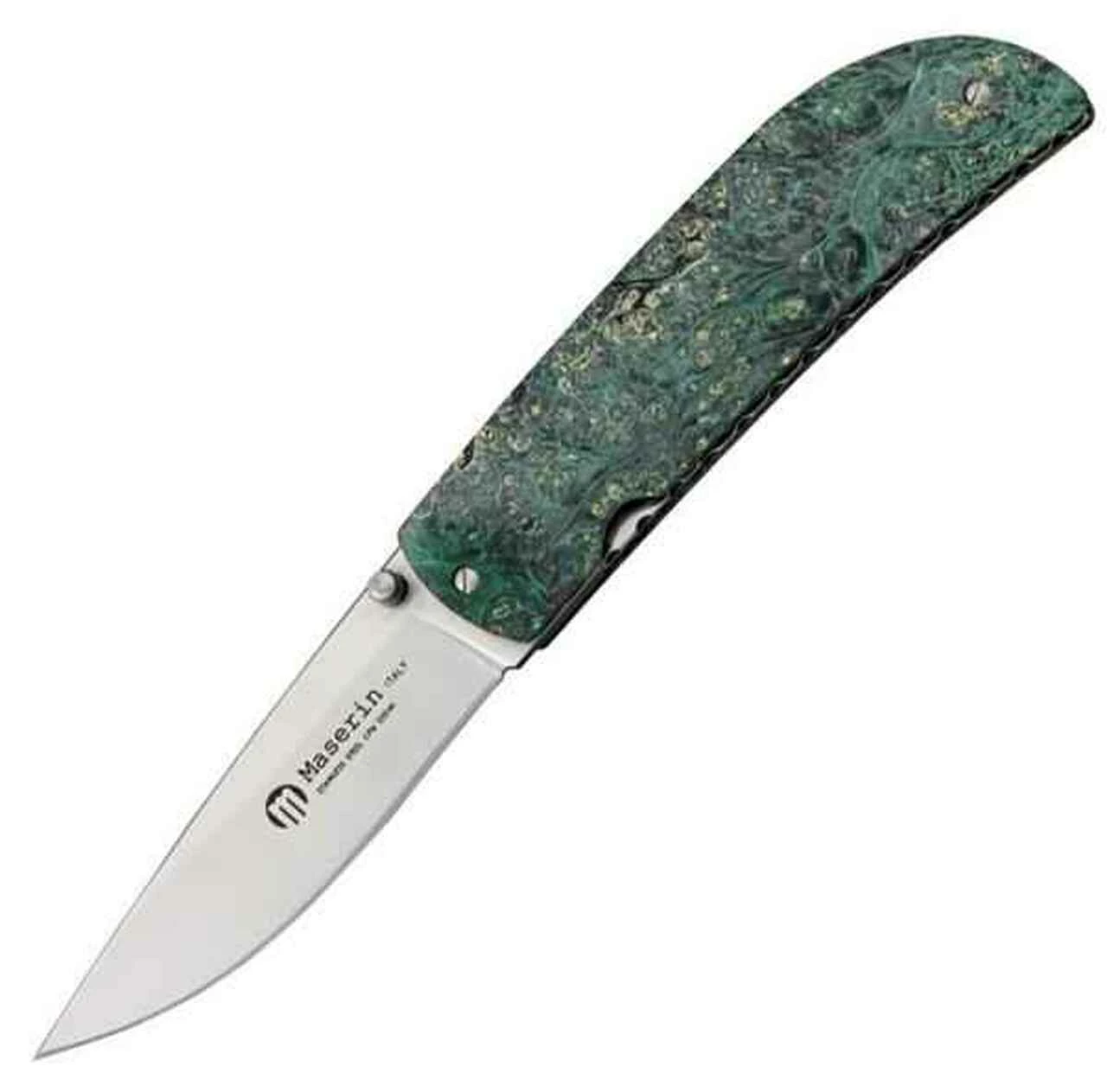 Wholesale 😍 Maserin Atti Linerlock, Green Burl Wood Handles, w/ Black Leather Slip Pouch 🔔 1 Wholesale 😍 Maserin Atti Linerlock, Green Burl Wood Handles, w/ Black Leather Slip Pouch 🔔