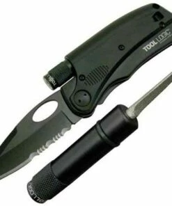 Discount 🌟 Tool Logic SLPro 3 Series Black Serrated Blade w/LED Flashlight & Diamond Sharpener ✨