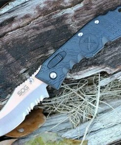 Promo ❤️ SOG Toothlock Folding Knife, 3 in. San Mai VG-10 Satin Combo Blade Zytel Handle 🧨