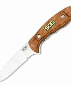 Cheap ❤️ SOG SOG99860 Huntspoint, 3.6" S30V Plain Blade, Rosewood Handle, Black Leather Sheath 🔔