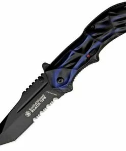 Outlet 🤩 Smith and Wesson Smith & Wesson Black Ops Smoked Blue Tanto Knife, Combo Edge 🧨