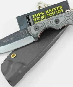 Brand new 🔔 TOPS Knives Scandi Fixed Blade, 1095 High Carbon Steel, Black Linen Micarta Handle ✨