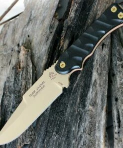 Promo ⭐ TOPS TMJK-5S Team Jackal Survivor Fixed Blade, 5in. 1095 Carbon Steel Blade, Black G-10 Handles ❤️
