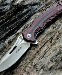 Promo ⌛ Proelia Knives, TX020RW, 4 in. Drop Point Blade, Stonewashed, Red and Black G10 Handle-Discontinued ✨