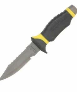Flash Sale 🔔 Underwater Kinetics Clip point Dive Knife Blue Tang Titanium, Black and Yellow Handle 👍