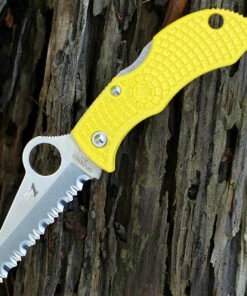 Buy 💯 Spyderco Knives Spyderco MYLS Manbug Salt, 1.9" H1 Serrated Blade, Yellow FRN Handle ⭐