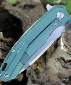 Best Pirce 🎉 QSP Knife Woodpecker QS116-B II, 3.75" Bohler M390 Two-Tone Satin Drop Point Blade, Green Titanium Handle 🤩 -Automatic Knives shop qs116b.2 43802.1624379595