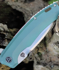 Best Pirce 🎉 QSP Knife Woodpecker QS116-B II, 3.75" Bohler M390 Two-Tone Satin Drop Point Blade, Green Titanium Handle 🤩 -Automatic Knives shop qs116b.3 27844.1624379594