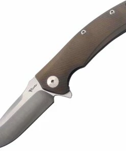 Cheap ✔️ Reate Knives 03 Mini Horizon Framelock Bronze Grooved Titanium, 3.5 in M390 Plain Blade ✔️