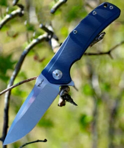 Hot Sale 🌟 Reate Knives 04 Mini Horizon Framelock Blue Grooved Titanium, 3.5 in M390 Plain Blade 🤩