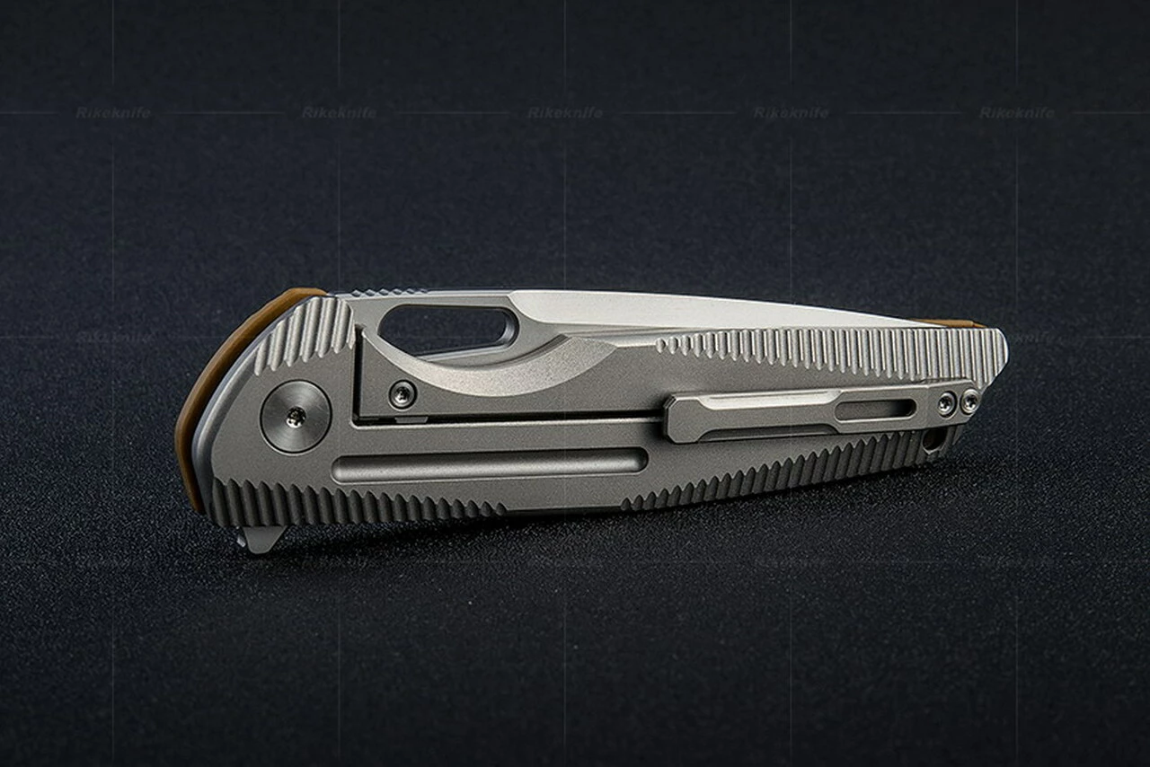 Discount 🛒 Rike Knife 802GBR Framelock, 3.75" 154CM Plain Blade, Brown Titanium/G-10 Handle 😀 3 Discount 🛒 Rike Knife 802GBR Framelock, 3.75" 154CM Plain Blade, Brown Titanium/G-10 Handle 😀 - Image 3
