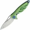New 🎁 Rike Knife MINI Hummingbird Framelock, 1.57" Damascus Plain Blade, Green Titanium Handle 😀