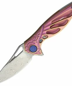 Best Pirce 🔥 Rike Knife MINI Hummingbird Framelock, 1.57" Damascus Plain Blade, Pink Titanium Handle ✨