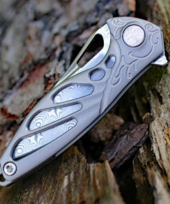 Flash Sale 😀 Rike Knife MINI Hummingbird Framelock, 1.57" Damascus Plain Blade, Titanium Handle 🎉 -Automatic Knives shop rkminipl.3 05164.1566585884