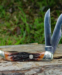 Best Sale 👍 Rough Ryder 1804 Folding Hunter, 4" 440A SS Blade, Brown Stag Bone Handle ✨