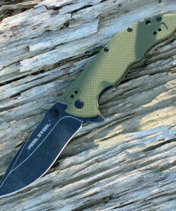 Discount 🎁 Real Steel 5113 E77, 3.23" 8Cr14MoV Plain Blade, OD Green Checkered G-10 Handle 🌟