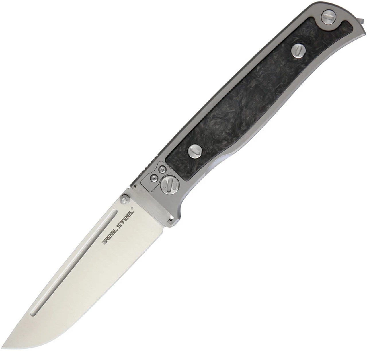Outlet 👏 Real Steel 9451 Relict, 3.27" S35VN Plain Blade, Titanium Handle w/Carbon Fiber Inlay 👍 1 Outlet 👏 Real Steel 9451 Relict, 3.27" S35VN Plain Blade, Titanium Handle w/Carbon Fiber Inlay 👍